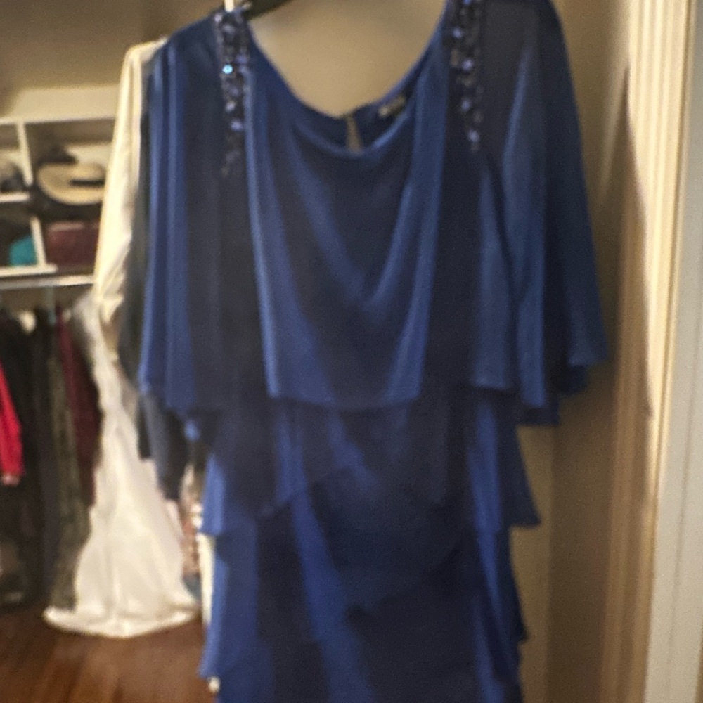 SLNY Navy Dress with Elegant Layers